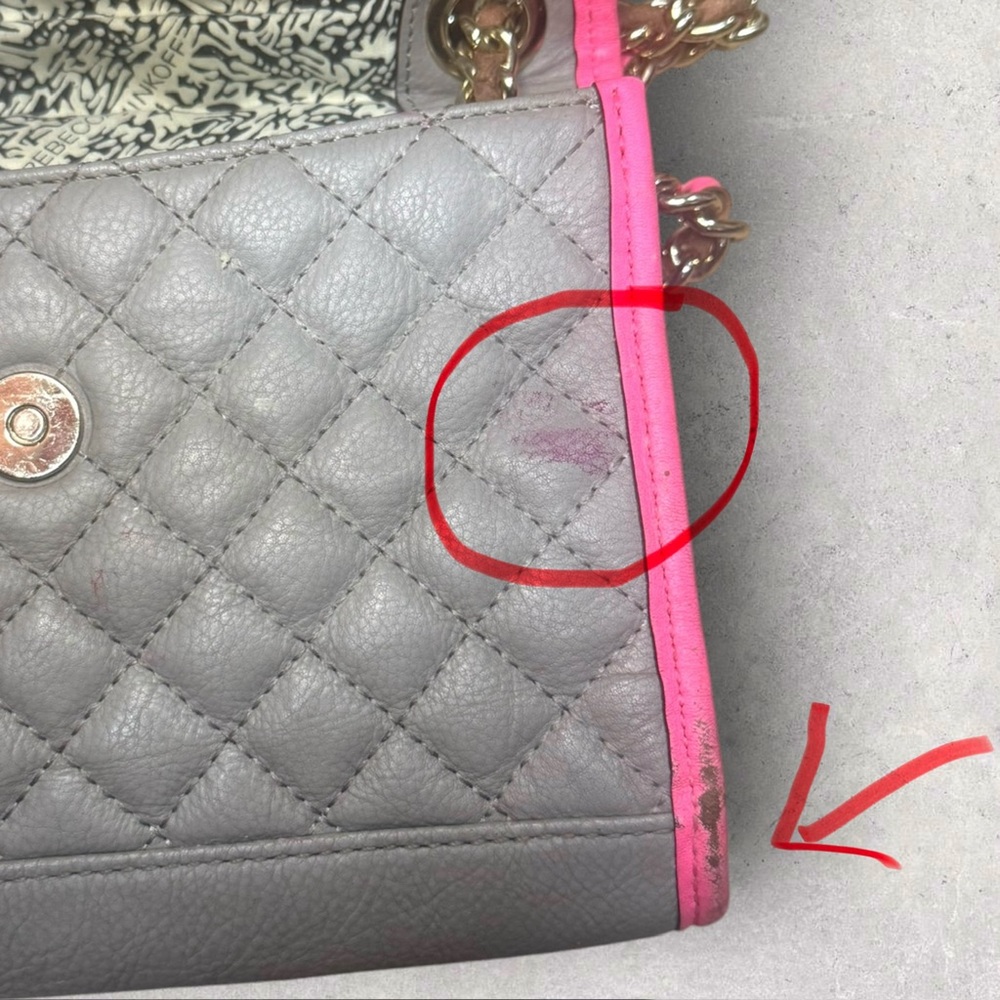 Rebecca Minkoff Affair Mini Studded Convertible Crossbody Bag Grey Neon Pink - Picture 15 of 15